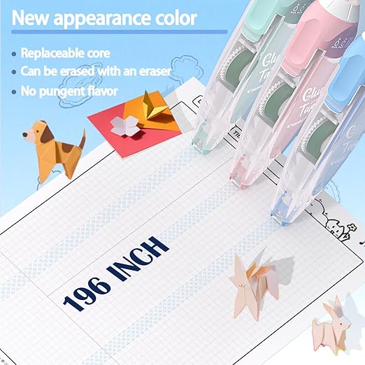 CHANGLi 8pack Refillable Glue Tape for Scrapbook, 16FT*1/5 Inch Double Sided Tape for Crafts, Scrapbooking Supplies, Reusable Adhesive Glue Runner for Gift Wrapping, Photo