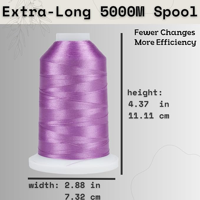 Simthread 2-Pack Trilobal Polyester Thread – 5000M (5500yds) No.40 Tangle-Free, Built-in Thread Lock Spool – Compatible with Brother, Singer, Janome & More,Lilac612+Lavender804