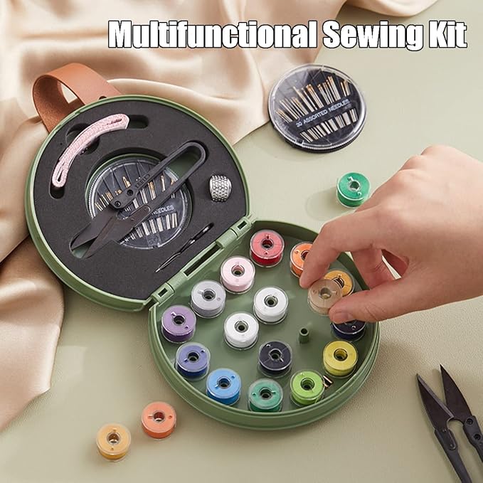 ZUNON Sewing Kit, Travel Mini Sewing Kits for Adults Suppliers Repair Project Kit Needle Family Sewing Thread Accessories Traveler Beginner Emergency Kids DIY Organizer Plastic(Green Sewing kit)