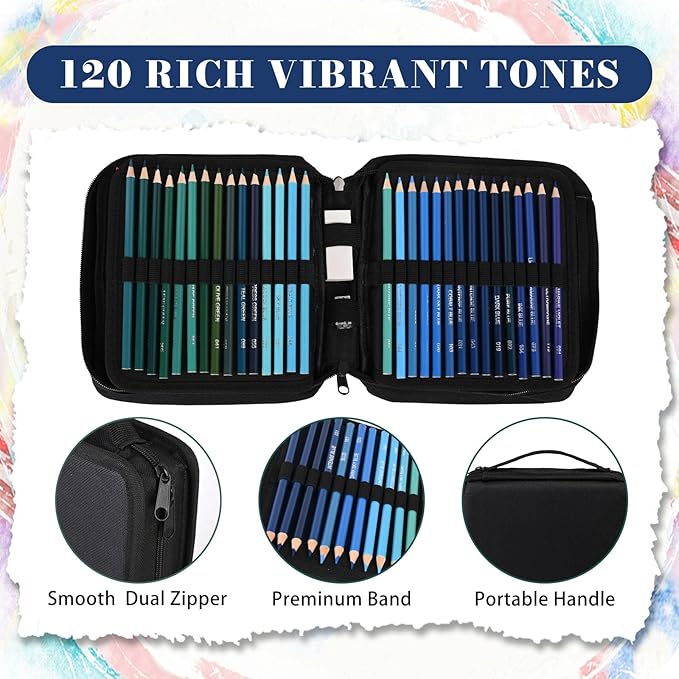 120 Colored Pencils for Adult Coloring Books, Perfect for Coloring, Oil-Based Cores Pencils Set with Zipper Case, Eraser and Sharpener Coloring Pencils for Adults, Beginners,Artists