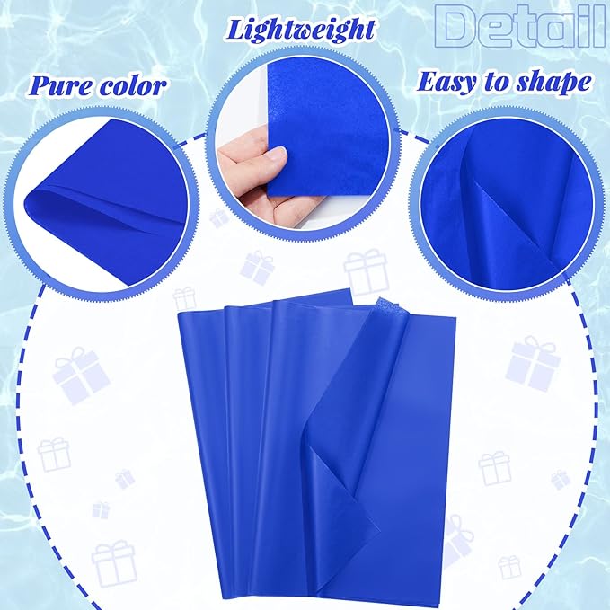 Qilery 500 Sheets Royal Blue Tissue Paper Bulk for Gift Bags 15 x 20 Inch Acid Free Packaging Wrapping Paper Sheets for Winter Eid al-Fitr Ramadan Decor DIY Crafts, Birthday Party, Shipping Packing