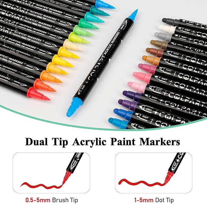 60 Colors Acrylic Paint Markers,Dual Tip Acrylic Paint Pens for Rock Painting,Halloween Decor,Pumpkin，Wood,Canvas,Calligraphy,Brush Tip Markers For DIY Crafts Art Supplies Christmas Gift
