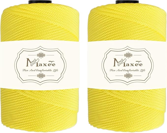 Maxee Premium Polyester Macrame Cord 3 mm × 218 yd (2 Pack),3mm 100% Polypropylene Macrame Cord,Ideal for Crochet, Wall Hangers, Bags, Rugs & DIY Crafts（Warm Yellow）