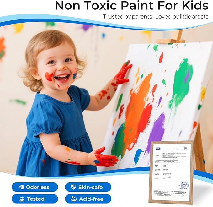 18 Colors Large Washable Paint Set for Kid (8.45oz,250 ml), Bulk Paint Supplies Non Toxic Children Tempera Paint for Art, Craft, DIY, Poster & Finger Paint, Face, School Home Classroom Party