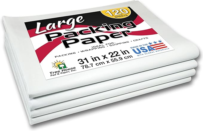 Tree House Packing Paper for Moving – 120 LARGE Newsprint Packing Paper Sheets – 31” x 22” Paper for Packing Dishes, Shipping, and Moving Supplies – Recyclable Movers’ Paper – Made in USA