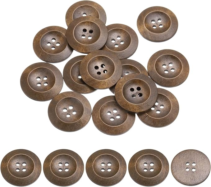 uxcell 80Pcs Wooden Buttons, 38mm(1 1/2") 4 Hole Round Wood Sewing Button Craft for Sewing DIY Craft Clothing, Coffee