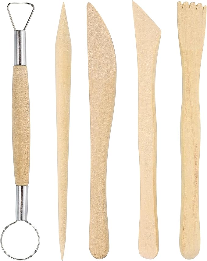 HARFINGTON 5pcs Wooden Clay Sculpting Tools Double-Headed Crafts Modeling kit Pottery Carving Tool for Shaping Cutting Decoration Embossing