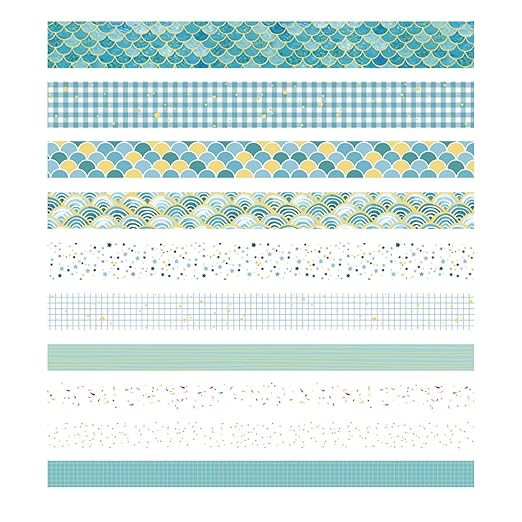 YUBX Creative Washi Tape Set 10 Rolls Gold Foil Print Decorative Masking Tapes for Arts, DIY Crafts, Journals, Planners, Scrapbook, Wrapping (Blue Melody)