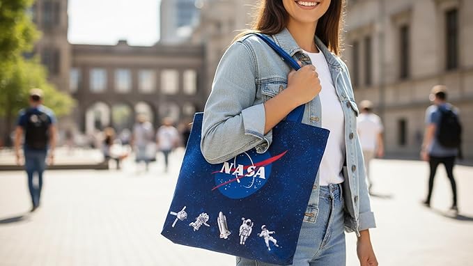 Northcott NASA Astronaut DIY Canvas Tote Bag Sewing Kit – Space-Themed Fabric Craft Project – Includes 24" x 43" Dark Blue Fabric Panel & Instructions – Create 16" x 15" Handmade Tote Bag