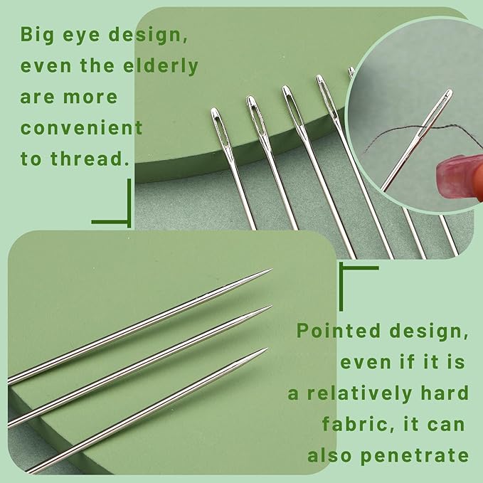 34 Pcs Hand Sewing Needles Set 2"/2.36"/2.55"/4.9"/5.9"/6.9" Long Sewing Needles Big Eye Stitching Needles Upholstery Needles with Storage Tube for Quilting Darning and Making (11 Size)