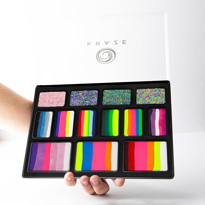 Kraze FX Bold and Brilliant Palette by Jacqueline Howe Professional Face Painting Split Cake Palette, Water Activated, Hypoallergenic, Halloween Party Makeup Face Paint Kit for Kids & Adults