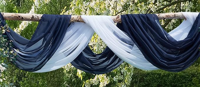 Warm Home Designs Wedding Arch Draping Fabric Bundle - 24 Feet Scarves in Navy Blue & White for Wedding Decoration. AD White & Navy 288”