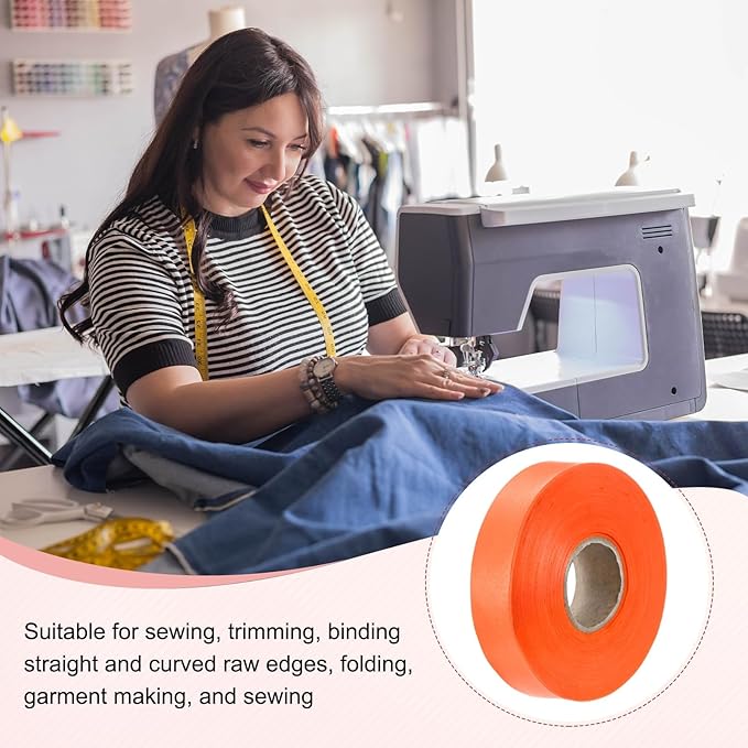 M METERXITY 1-Pack Extra Wide Single Fold Bias Tape, 1 Inch x 55 Yards Satin Bias Tape for Sewing/Seaming/Quilting/Hemming/DIY Crafts/Quilt Binding [Orange]