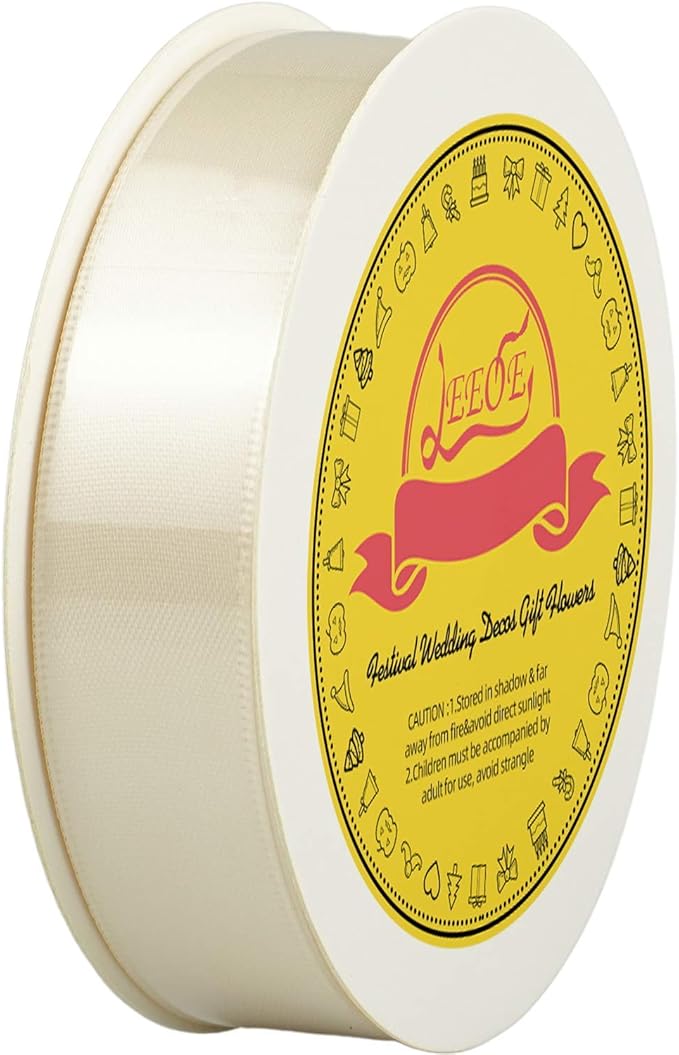 Double Face Ivory/Antique White Satin Ribbon 7/8 inch X 25 Yards Polyester Ivory Ribbon for Gift Wrapping Very Suitable for Weddings Party Invitation Decorations and More