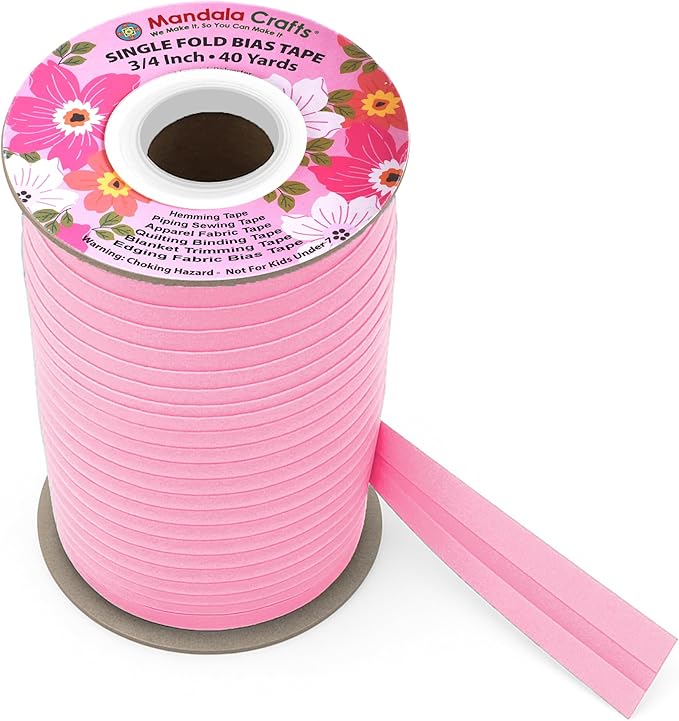 Mandala Crafts 3/4 Inch Single Fold Bias Tape for Sewing, Quilting, Piping, Hemming, Blanket & Quilt Binding – 40 Yards Pink Fabric Seam Binding Tape