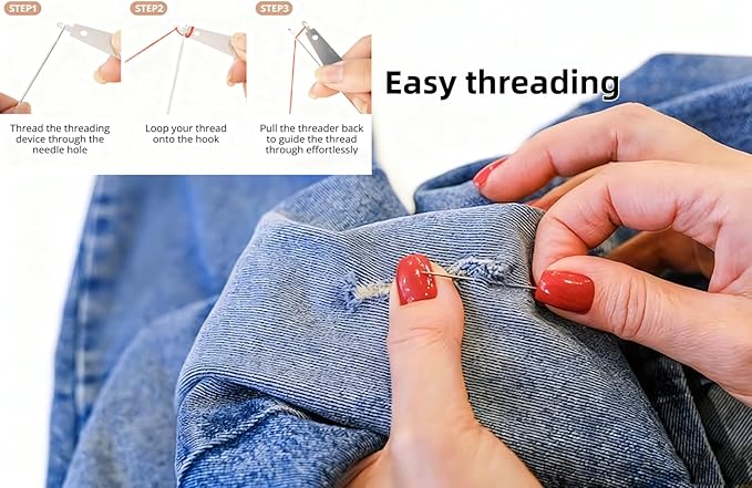 37 Pcs Big Eye Steel Sewing Needles Kit，Needles Thread Hand Repair Tools, Multi-Purpose Needle and Thread Kits, Sewing Working Kit for Beginners