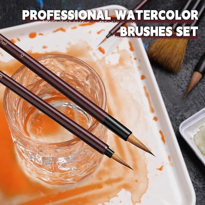 Watercolor Brushes Professional, Fuumuui 5Pcs Synthetic Goat Mixed Hair Water Color Paint Brush Set with Flat Round Detail for Watercolor, Pottery, Acrylic, Gouache