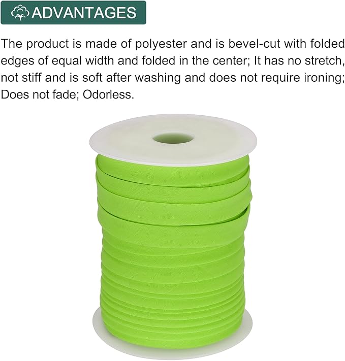 MECCANIXITY 1/2 Inch Double Fold Bias Tape Polyester Continuous Bulk Bias Tape for Sewing,Seaming Quilting Hemming Binding Crafts (Fruit Green 55 Yards)