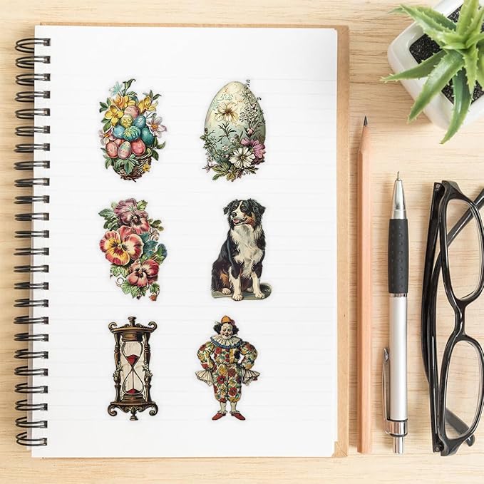 50 Pcs Vintage Victorian Ephemera Stickers – Clear Scrapbooking Supplies with Retro Animals, Flowers, Circus & Antique Objects – Aesthetic Journal Decor for Resin Crafts, Journals, Planners