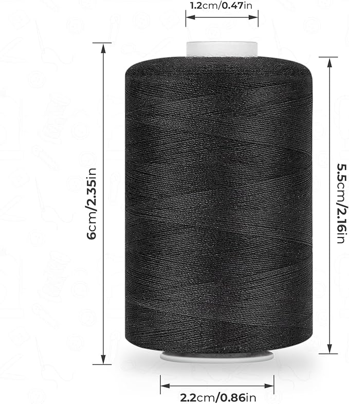 ilauke 2 Black Sewing Thread - Spools of 1000 Yard Black Polyester,All Purpose Thread for Hand Quilting and Sewing Machine,Hand Stitching,Embroidery