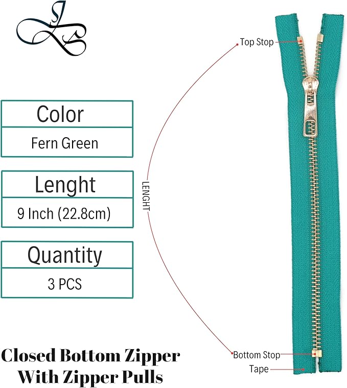 #5 Gold Metal Zipper - 50+ Colors - 3 PCS - (4-14 inches) Sizes - Luxury Lightweight Handcraft Metal Zippers with pulls for Purses Bags Pockets Shoes Sewing & Crafts DIY ZP02349