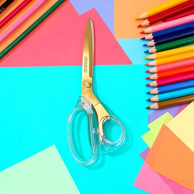 fabric scissor scissors all purpose, 9 Inch Titanium Coated Blades and Ergonomic, Clear Sscissors for Office Desk, Modern Design for Craft, Sewing, fabric,Office/aureate