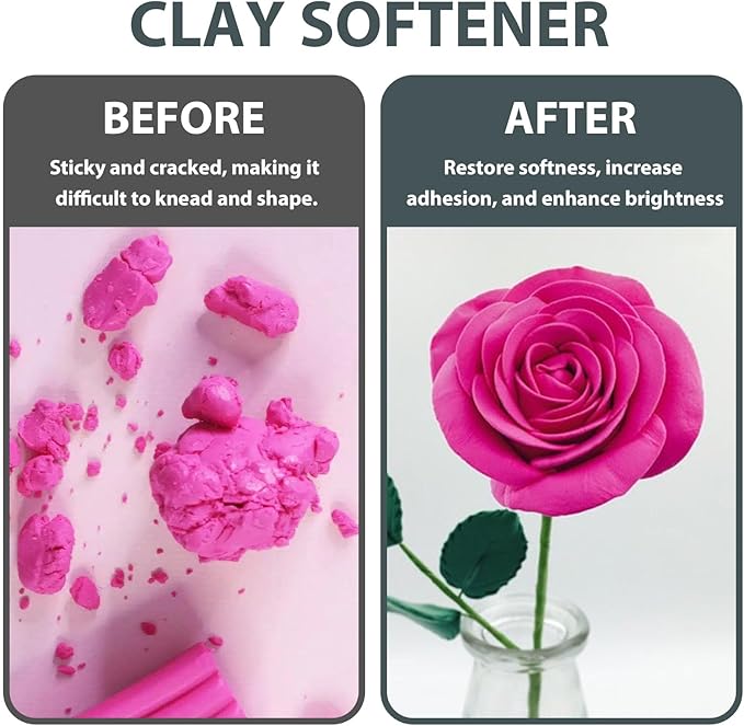 Premium Polymer Clay Softener – Revive Hardened Clay, Enhances Flexibility & Adhesion, Adds Shine After Baking, Ideal for Ceramic Artists, Teachers & DIY Craft Lovers (120ml*2)