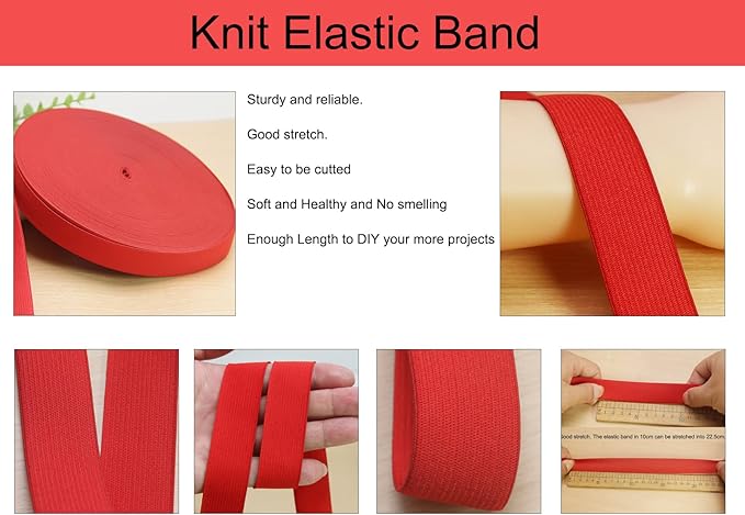 Red Knit Elastic Band for Sewing 1inch 40 Yards -25mm Flat Heavy Stretchy Elastic Straps Elastic Band Spool for DIY Craft-Bedspread-Clothing-Pants Waistband-Wigs-Skirts- DIY Projects