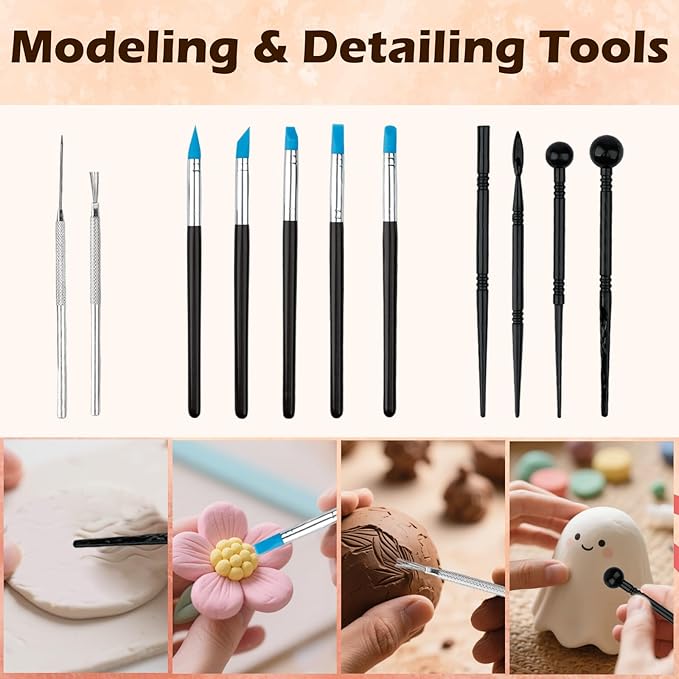 41PCS Clay Sculpting Tools Kit, Pottery Tools with Organizer Storage Bag, Wooden, Stainless Steel Plastic Clay Tools, Sculpting Tool for DIY Handcraft, Modeling, Ceramic Carving