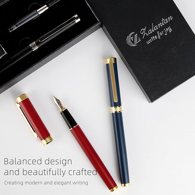 Fountain pen, Stunning luxury pen, Nice pen gift, pure copper heavy feel Office Executive Pen Smooth Writing Pens for Men Funcy Pens with Gift Case 10 black cartridges (Red)