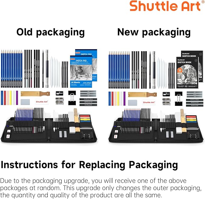 Shuttle Art 52 Pack Drawing Pencils Set, Professional Art Kit with Graphite Charcoal Sticks, Drawing Pad in Portable Case, Ideal for Kids and Adults Artists