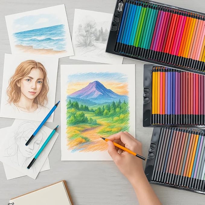 Professional Colored Pencils Set with Sharpener, Black Wood Soft Core, Artist Coloring Pencils for Adult Coloring Books, Drawing, Sketching, Shading & Blending, Gift Box Art Supplies (120 Pcs)
