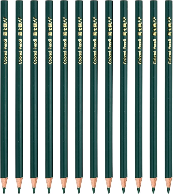 PATIKIL Medium Green Colored Pencils Set,12 Pcs Oil Color Pencils Wooden Coloring Drawing Pencil for Artists Art Painting
