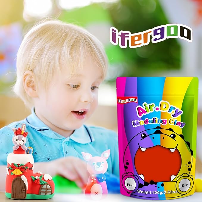 iFergoo Air Dry Clay, Ultra Light Modeling Clay, Magic Clay DIY Creative Modeling Dough, Kids Gifts for Girls Boys 3.52oz/100g (Red Clay)