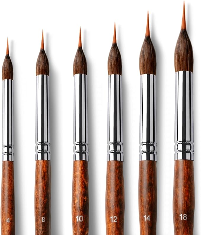 Watercolor Brushes Professional, Hageri 6Pcs Extended Needle Point Brushes for Fine Detailing Art, Synthetic Extra Long Pinhead Brush with Sable Body for Watercolor Acrylic Gouache Inks Painting