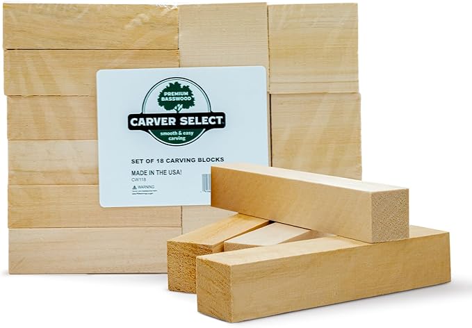 Basswood Carving Blocks Set of 18 – Wood Carving Kit with Premium Bass Blocks – for Crafts & Whittling – Ideal for Beginners & Professionals