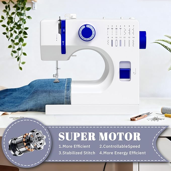 Mini Sewing Machine, Dual Speed Double Needle, 14 Stitch Portable Sewing Machine for Beginners, Adults, Home Use