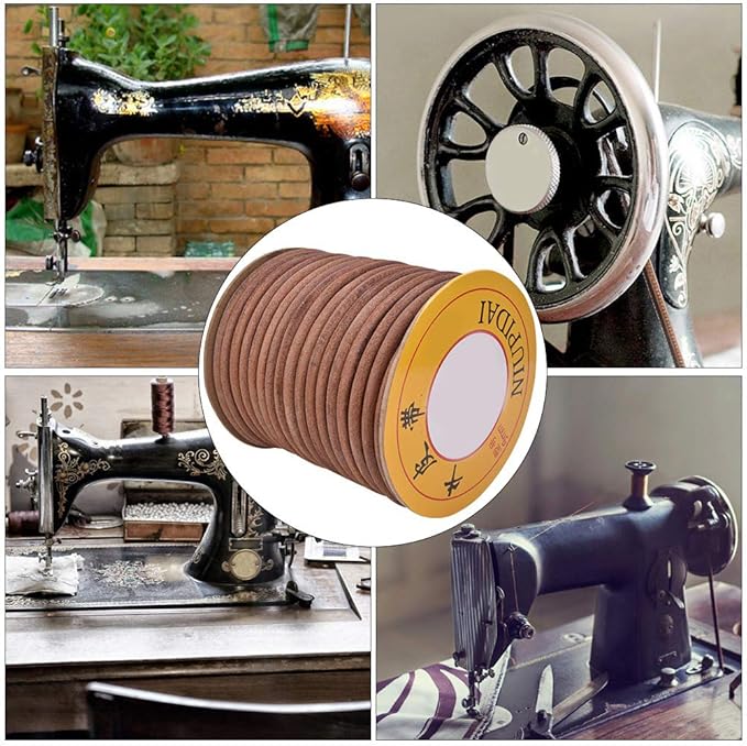 Sewing Machine Belt, 20m / 65.62ft Leather Belt Sewing Machine Cowhide Treadle Parts Replacement Sewing Machine Accessories Parts(6mm)