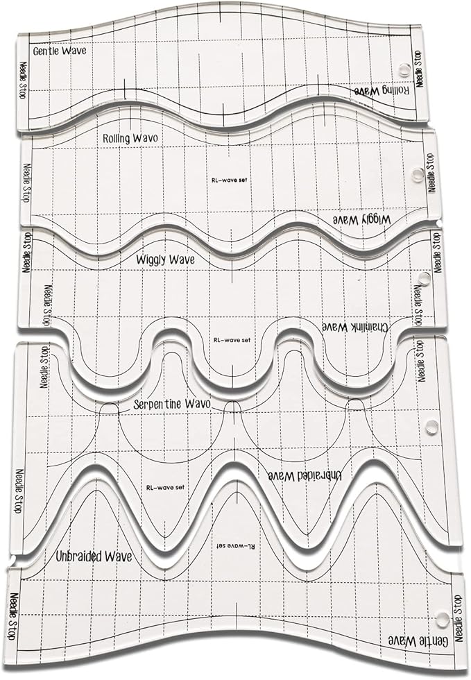 YICBOR 5pcs Wave Quilting Rulers and Templates Set