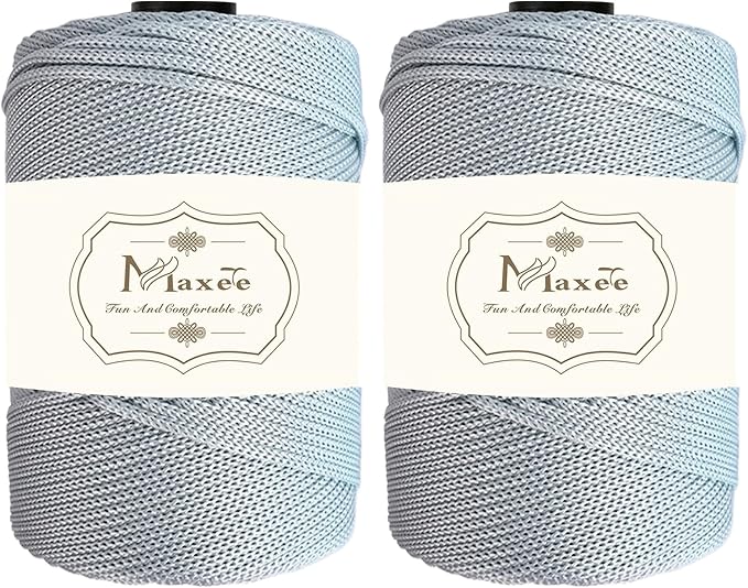 Maxee Premium Polyester Macrame Cord 3 mm × 218 yd (2 Pack),3mm 100% Polypropylene Macrame Cord,Ideal for Crochet, Wall Hangers, Bags, Rugs & DIY Crafts(Light Gray)