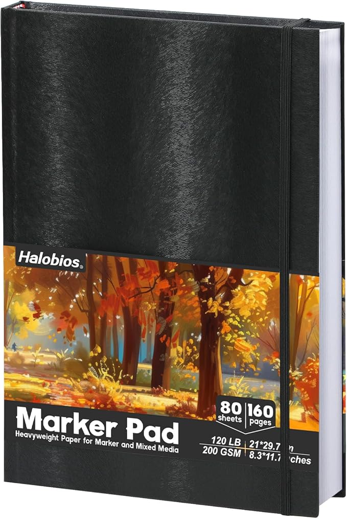 Halobios Square Sketchbook for Drawing, 120 lb/200 GSM A4 Mixed Media Sketchbook, 80 Sheets/160 Pages Portable Marker Drawing Paper Sketch Book for Alcohol Markers, Artists, Beginners（8.3”x11.7”）