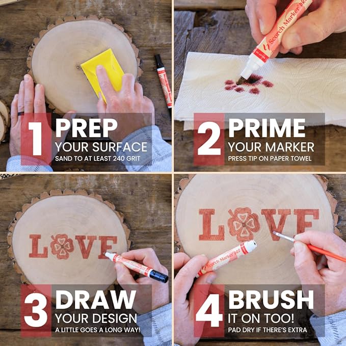 Scorch Marker - Wood Burning Marker, 2 in 1 Pyrography Kit for Adults, Woodburning Tool for Crafts, Stencils & Letters, DIY Pen Kit with Brush & Bullet Tips, Engraving Pen for Wood Burning Projects