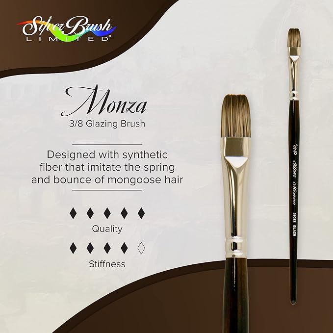 Silver Brush Limited 2608S Monza Glazing Brush, Oil, Acrylic, and Watercolor Brush, Short Handle, Size 3/8"