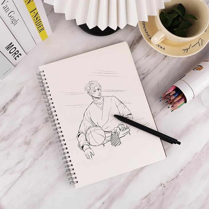 DSTELIN 2 Pack 50 Sheets Spiral Bound Art Sketchbook, 10 x 7.5 Inch 100GSM Acid-Free Drawing Paper, Sketch Books with Cardboard Backing for Artists and Students