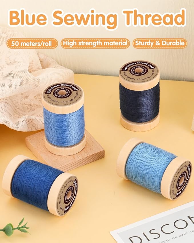 FOUSNOW Upholstery Repair Kit, Sewing Kit with Blue Sewing Threads, Professional Heavy Duty Sewing Kit for Home Repair Sewing Denim Clothes, Denim Bags, Jacket, Shoes, Wallets Crafts