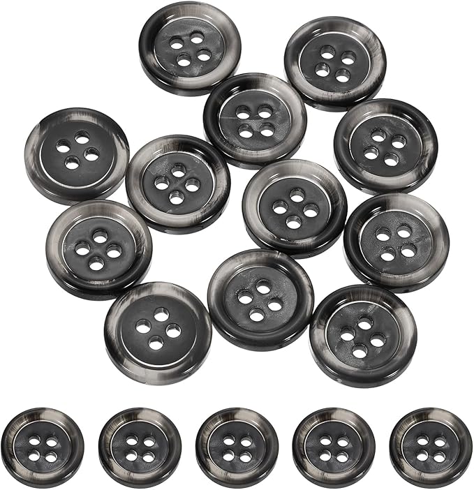 HARFINGTON 24pcs Sewing Button 15mm (5/8") 4 Holes Resin Round Buttons Craft Sewing Accessories for Clothing DIY Crafts Decoration, Black-Grey