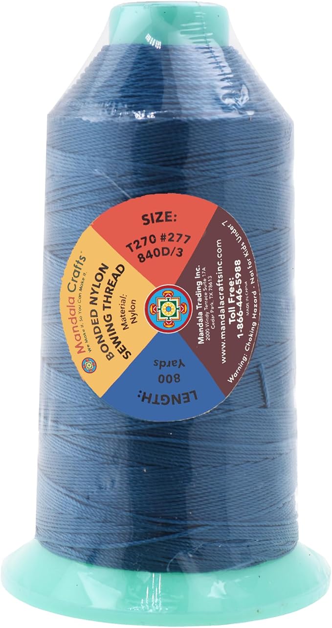Mandala Crafts Size 277 840D T270 Bonded Nylon Thread - Airforce Blue 800 YDs Tex 270 Heavy Duty Sewing Threads for Leather, Jeans, Weaving, Outdoor Marine Upholstery