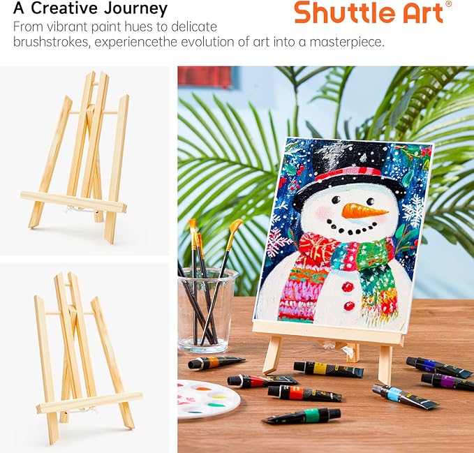 Shuttle Art 69 Pack Acrylic Paint Set, Painting Set with 2 Pack of 15 Colors Acrylic Paint, 3 Sets of Wooden Easels, Canvas, Brushes & Palettes, Art Painting Supplies for Kids Adults Beginner