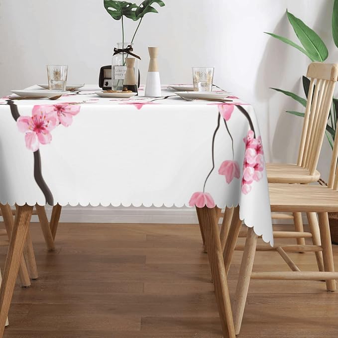 Cherry Blossom Rectangle Tablecloth Pink Branch Tree Japan Blooming Flowers Table Cloth Dining Table Cover for Home Kitchen Restaurant Party Buffet Picnic 54 x 72 Inch