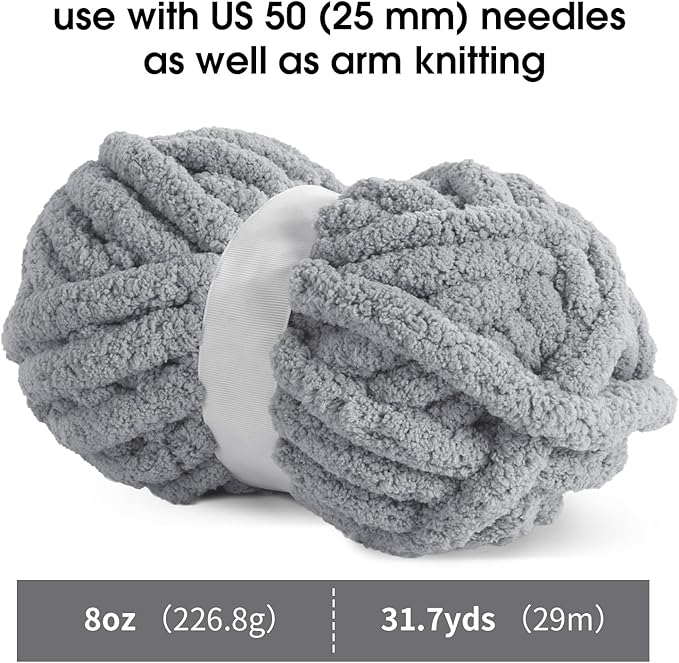 MABOZOO Assorted Chunky Yarn for Crocheting, Hand/Arm Knitting,8 Pack Fluffy Jumbo Chenille, Soft Plush Bulky Yarn,Giant Thick Fuzzy,4 White & 4 Grey, 31.7 Yds/8 Oz Each